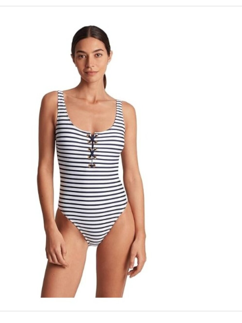Lauren Ralph Lauren Women's Laced One-Piece Swimsuit - Luxe Stripe
